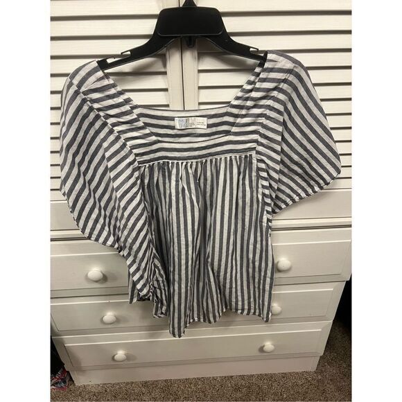 Time and Tru blue and white striped boatneck blouse size Large - Picture 4 of 12